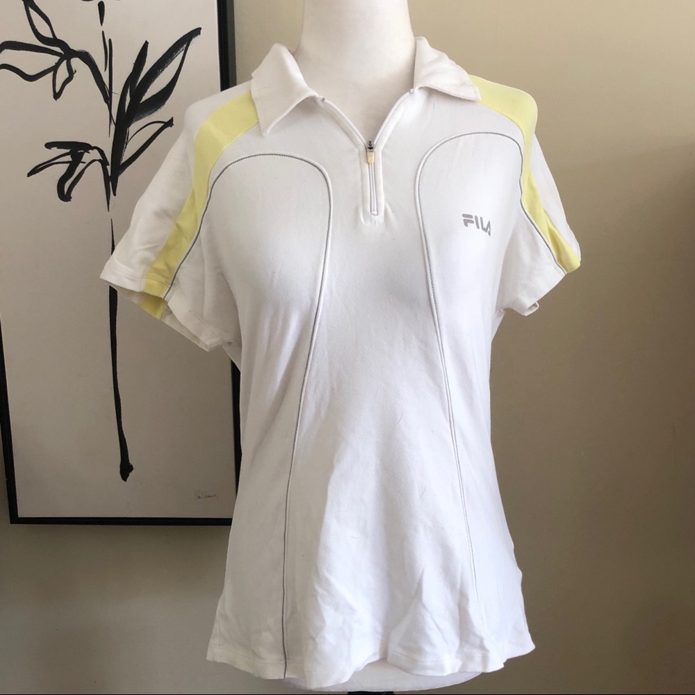 FILA  1/4 Zip Fitted Athletic Polo Large